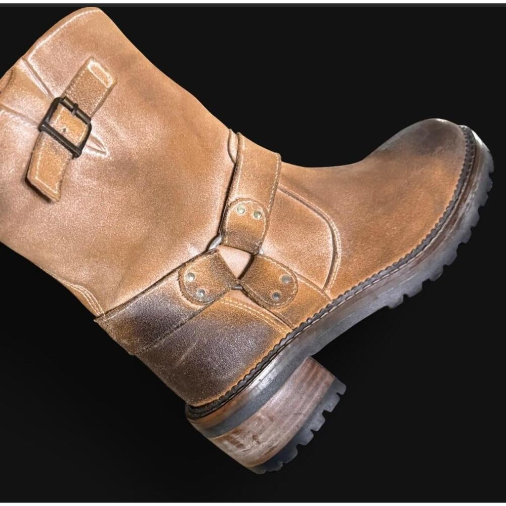 ROAN by BED|STU Tan Emerson Leather Distressed Moto Biker Boot Sz 8 Rugged Boho - Picture 2 of 9